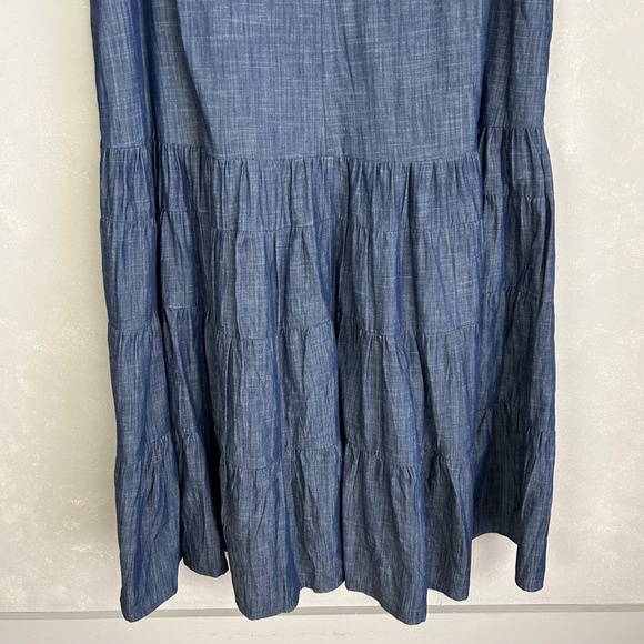 Wayward Fancies Eshakti size 3X maxi dress tier cotton chambray blue sleeveless - Picture 3 of 13